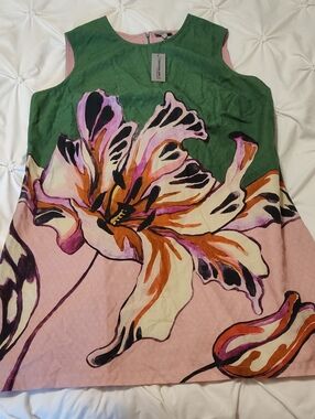 Floral Sleeveless Mini Dress - Green & Pink